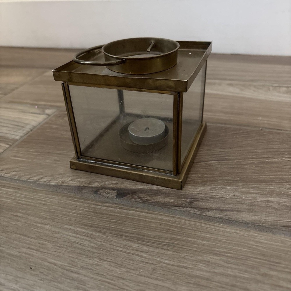 Vintage Solid Brass Lantern Style Light Fixture W/ Candle-‎ See Bent Edge